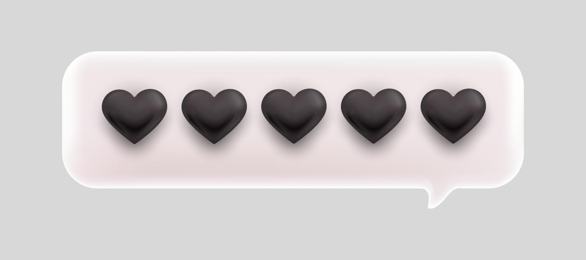 3d bubble rating five love heart for best excellent services rating for satisfaction. 3d 5 love heart for quality customer rating feedback concept from client employee. vector