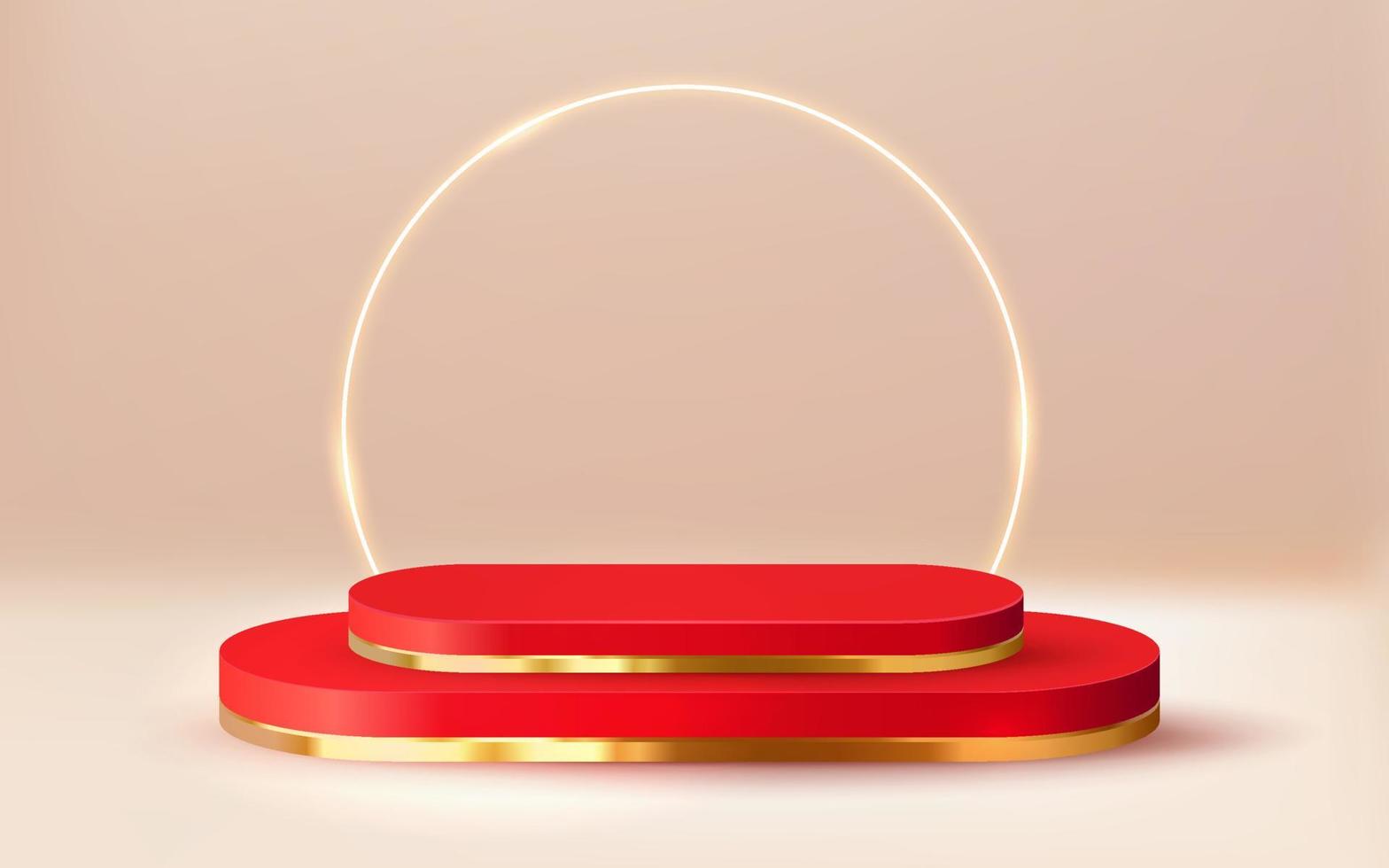 3d rendered luxury red gold podium showcase vector 3d cream background 081222
