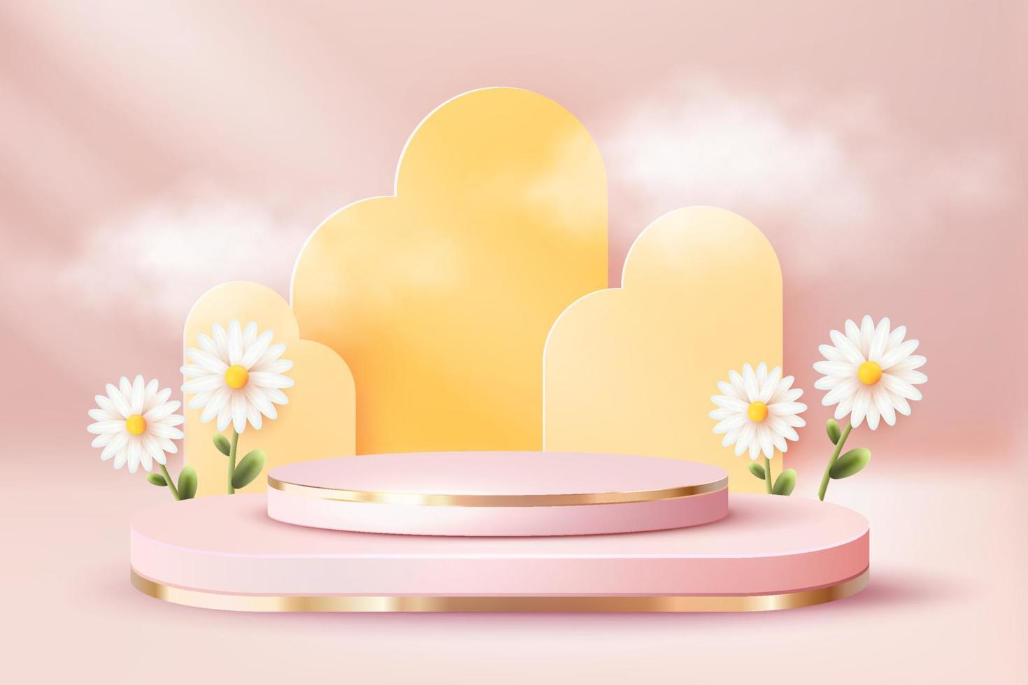 Escena de podio rosa de lujo de naturaleza abstracta 3d con papel amarillo 281222 vector