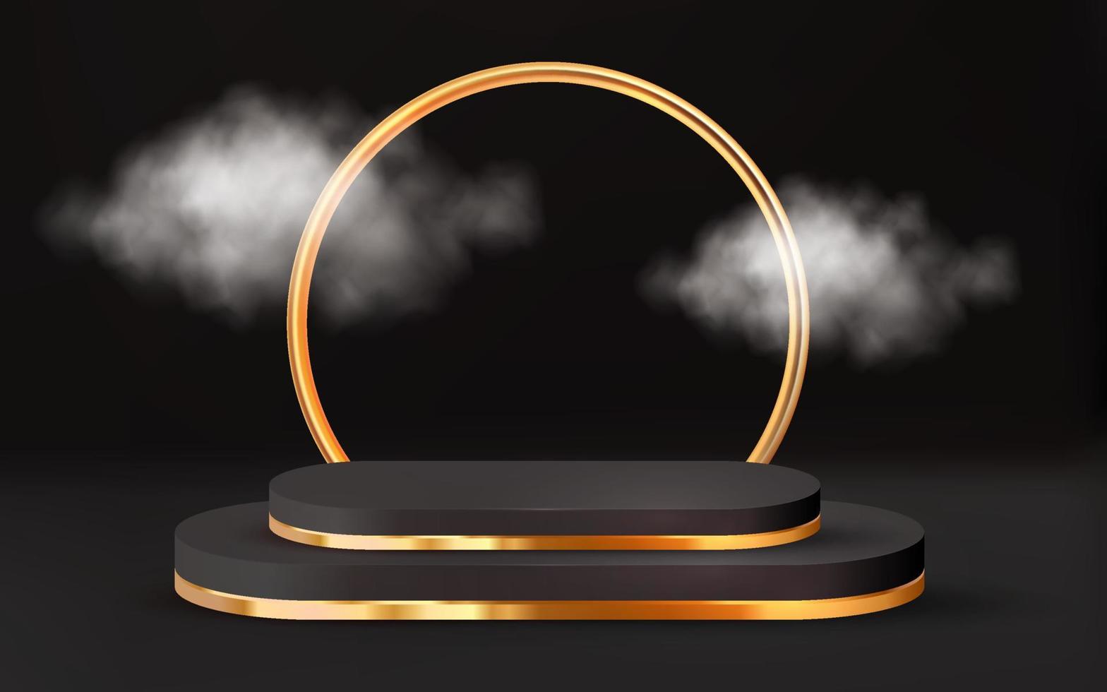 3d rendered luxury black gold podium showcase vector 3d with golden ring