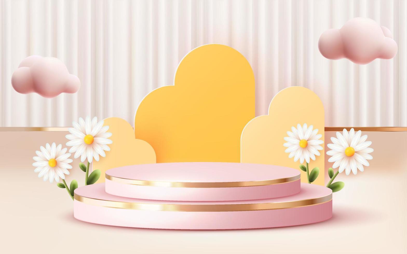 3d rendered luxury two step pink podium with green nature vector