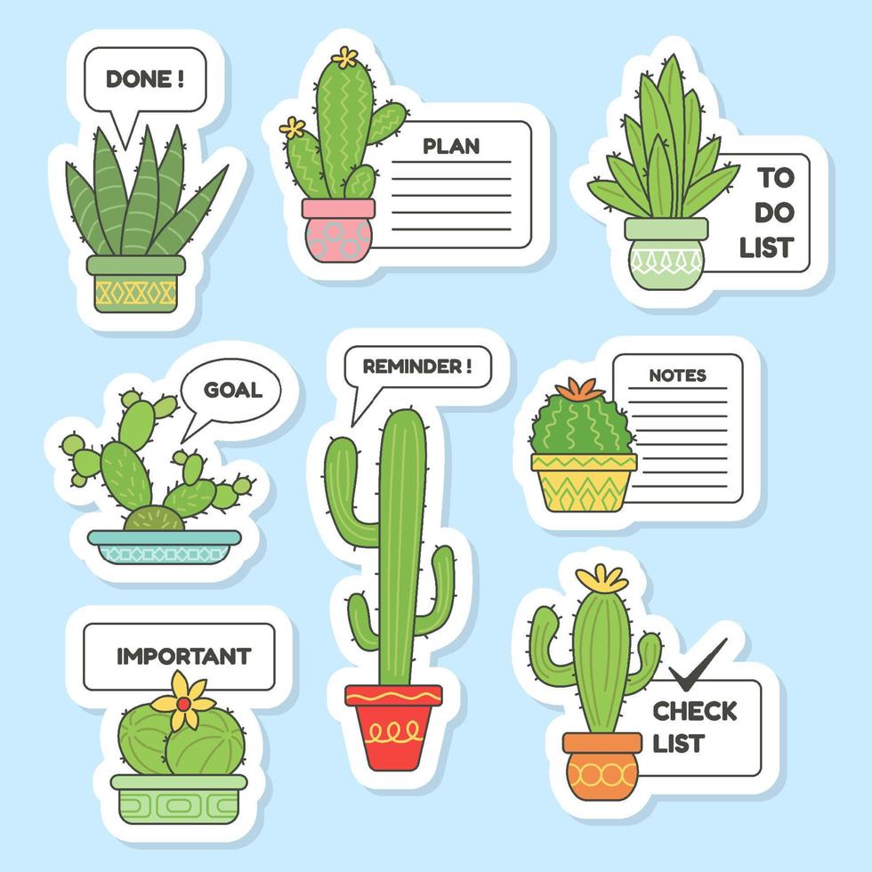 Cute Cactus and Succulent Sticker Set vector