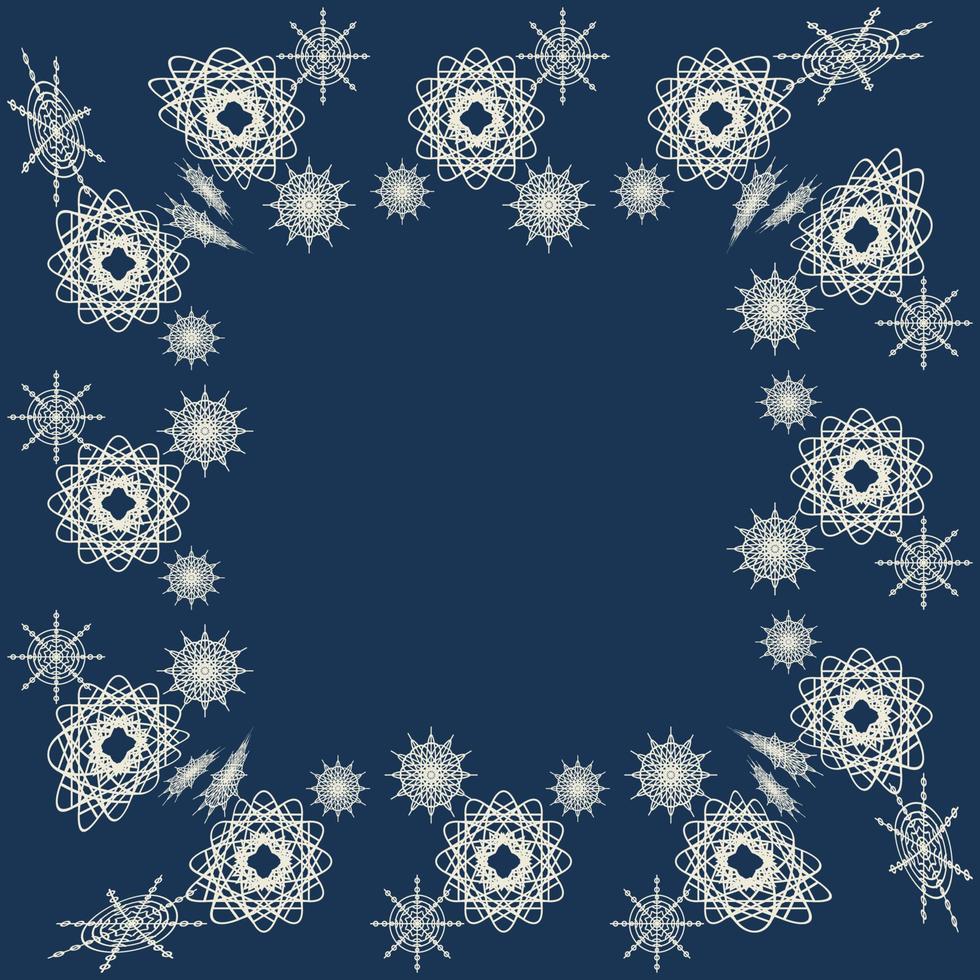 Blue frame with snowflakes winter background in a modern style on a dark background. Decoration of the winter Christmas holiday. An element of winter decor. blue background. Vector background.