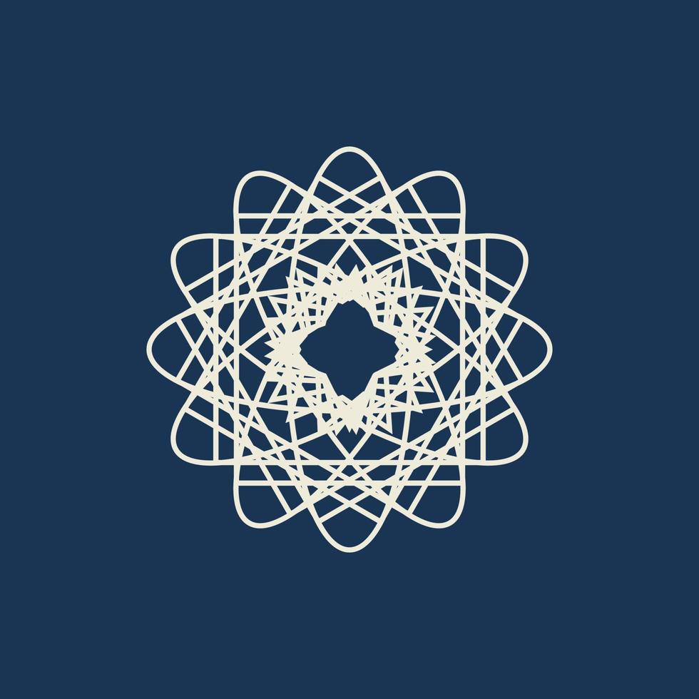 Round lace pattern in the form of snowflakes, well suited for any design. Geometric openwork shape. Abstract drawing on a blue background. Christmas banner. vector