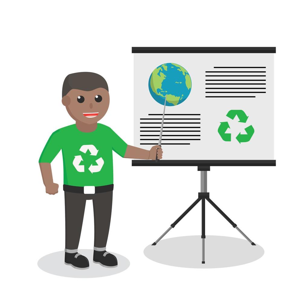 environmental activist african giving presentation information design character on white background vector