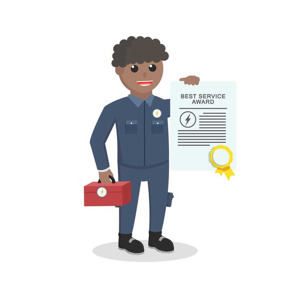 electrician african showing his award certificate design character on white background vector