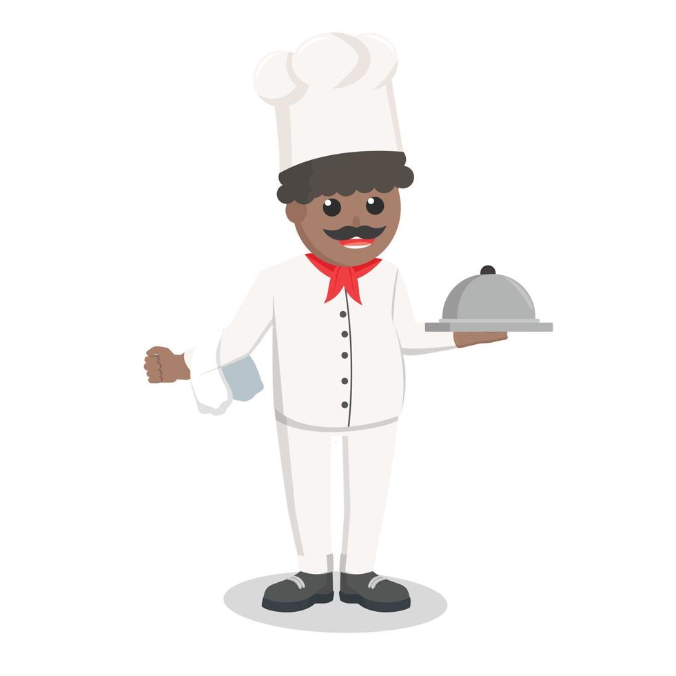 chef african holding plate design character on white background vector