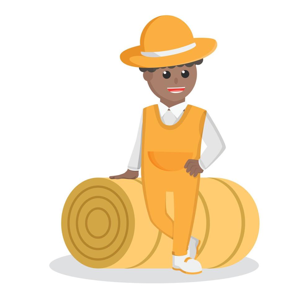 farmer african leaning on straw roll design character on white background vector