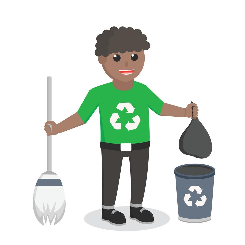 enviromental activist african cleaning with equipment clean design character on white background vector