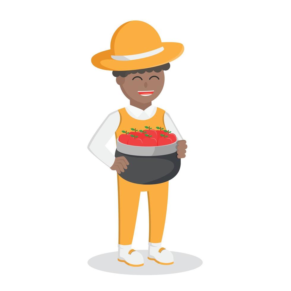farmer african brings a basket of apples design character on white background vector