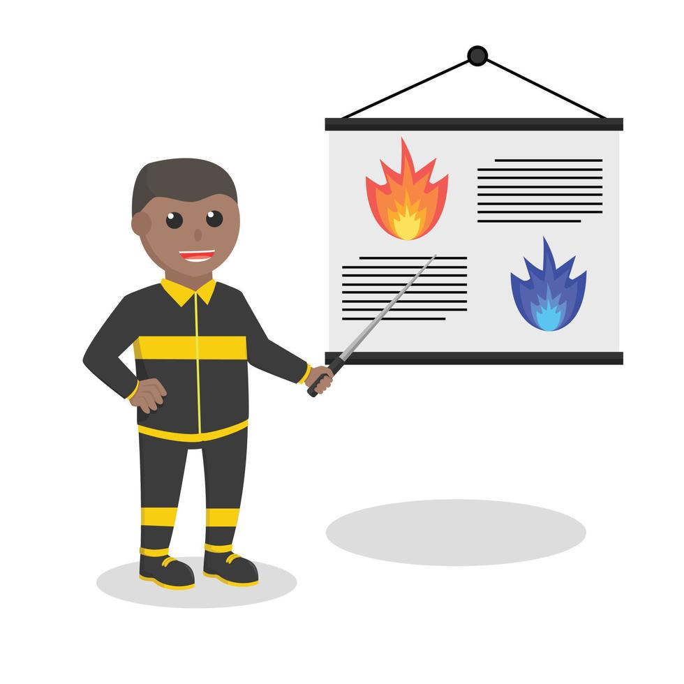 fireman african giving  presentation design character on white background vector