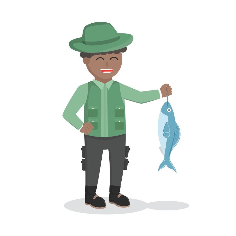 pescador africano con carácter de diseño de pescado sobre fondo blanco vector