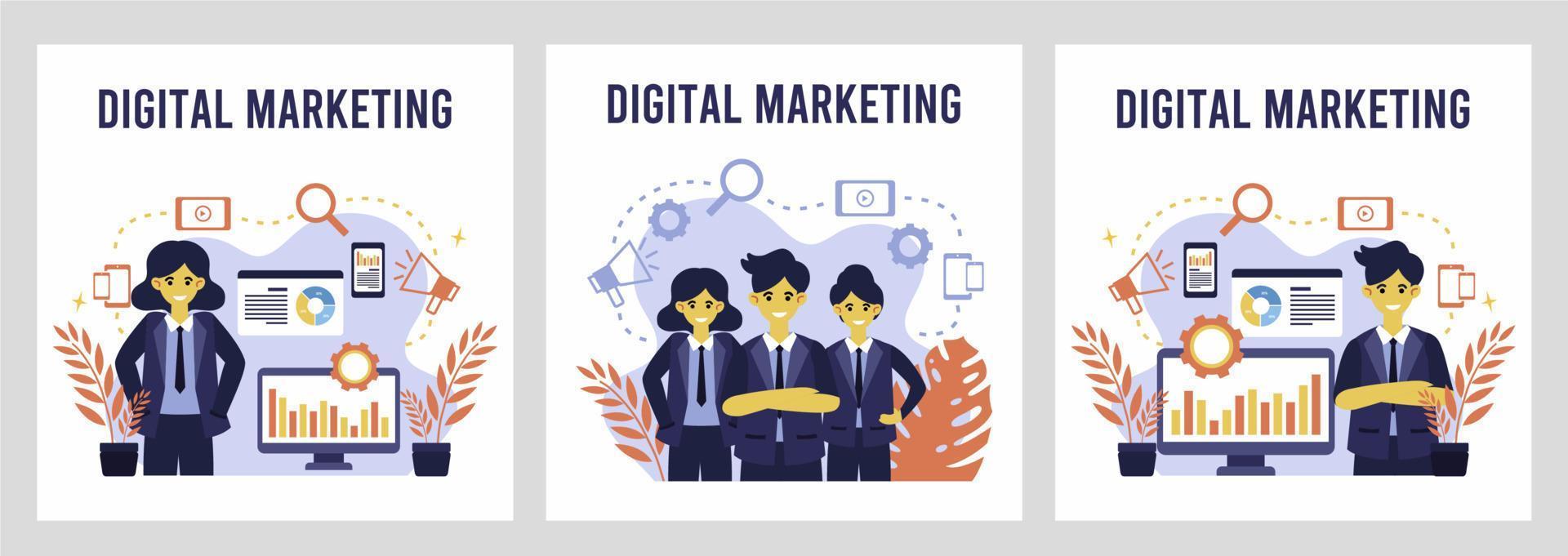 Digital marketing strategy team. Content manager. Flat cartoon character  graphic design. Landing page template banner flyer poster web page 16641344  Vector Art at Vecteezy