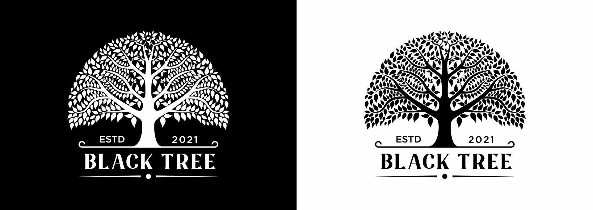 Tree of life oak banyan leaf and root seal emblem stamp logo design inspiration vector