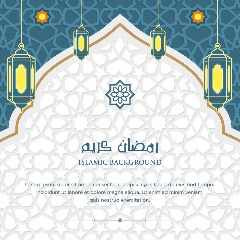 Ramadan kareem arabic islamic elegant white and golden luxury ornament background with arabic pattern and decorative ornament arch frame vector