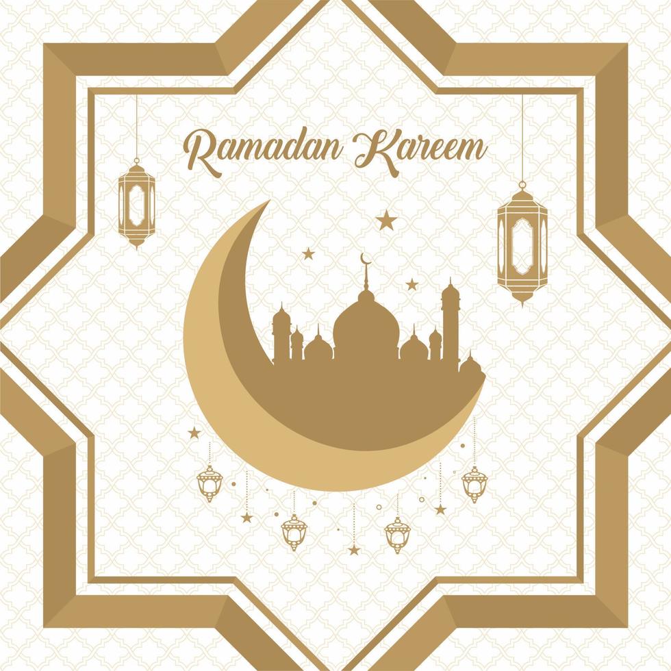 Ramadan kareem arabic islamic elegant white and golden luxury ornament background with arabic pattern and decorative ornament arch frame vector