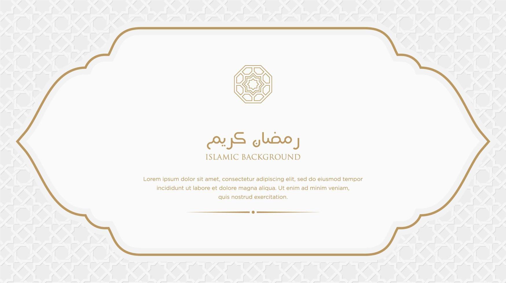 ramadan kareem árabe islámico elegante fondo de adorno de lujo blanco y dorado con patrón árabe y marco de arco de adorno decorativo vector