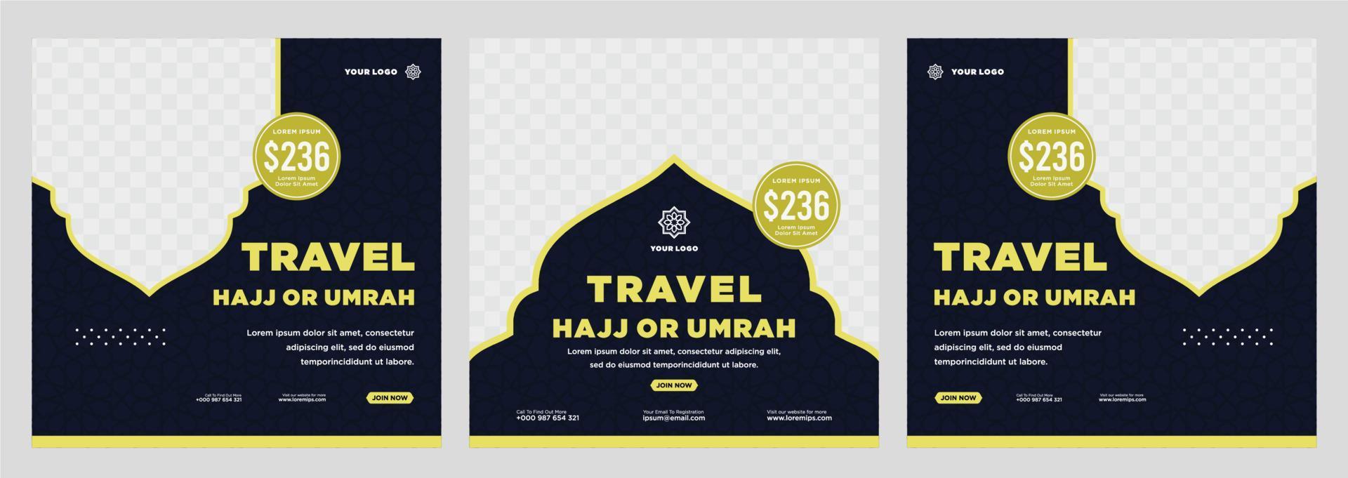 hajj and umrah promotion social media post template vector