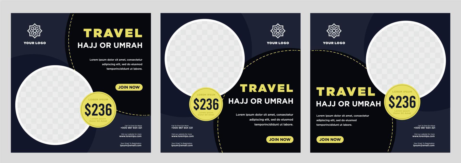 hajj and umrah promotion social media post template vector