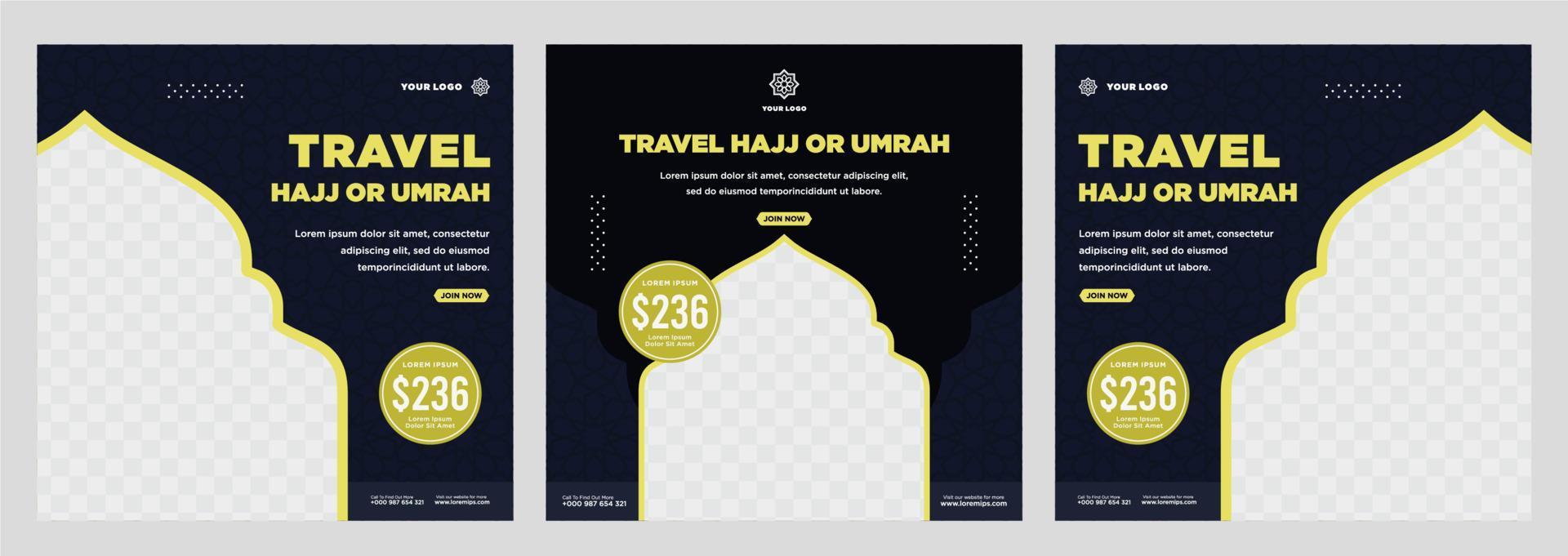 hajj and umrah promotion social media post template vector