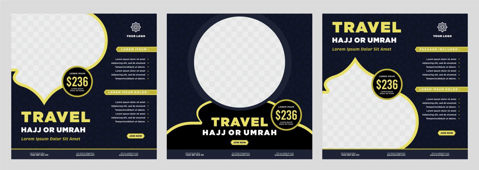 hajj and umrah promotion social media post template vector