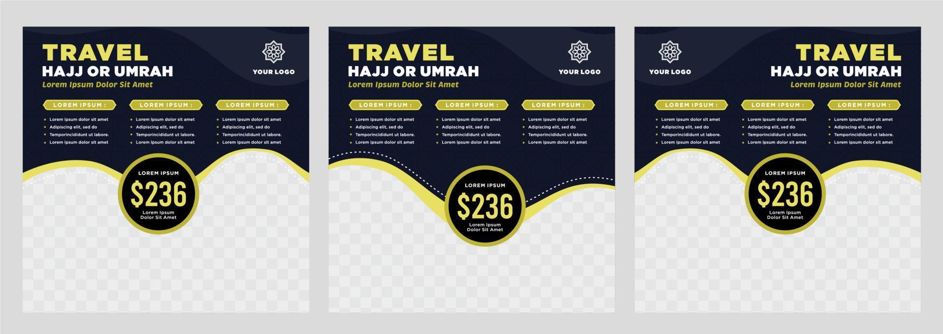 hajj and umrah promotion social media post template vector