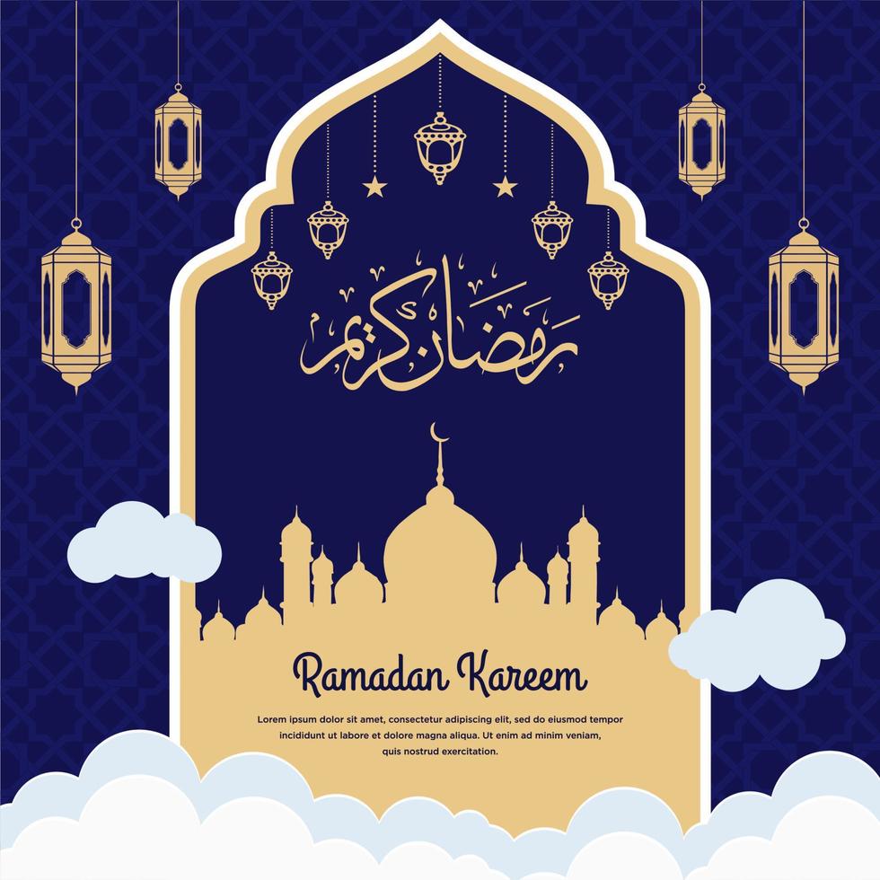 Ramadan kareem arabic islamic elegant white and golden luxury ornament background with arabic pattern and decorative ornament arch frame vector
