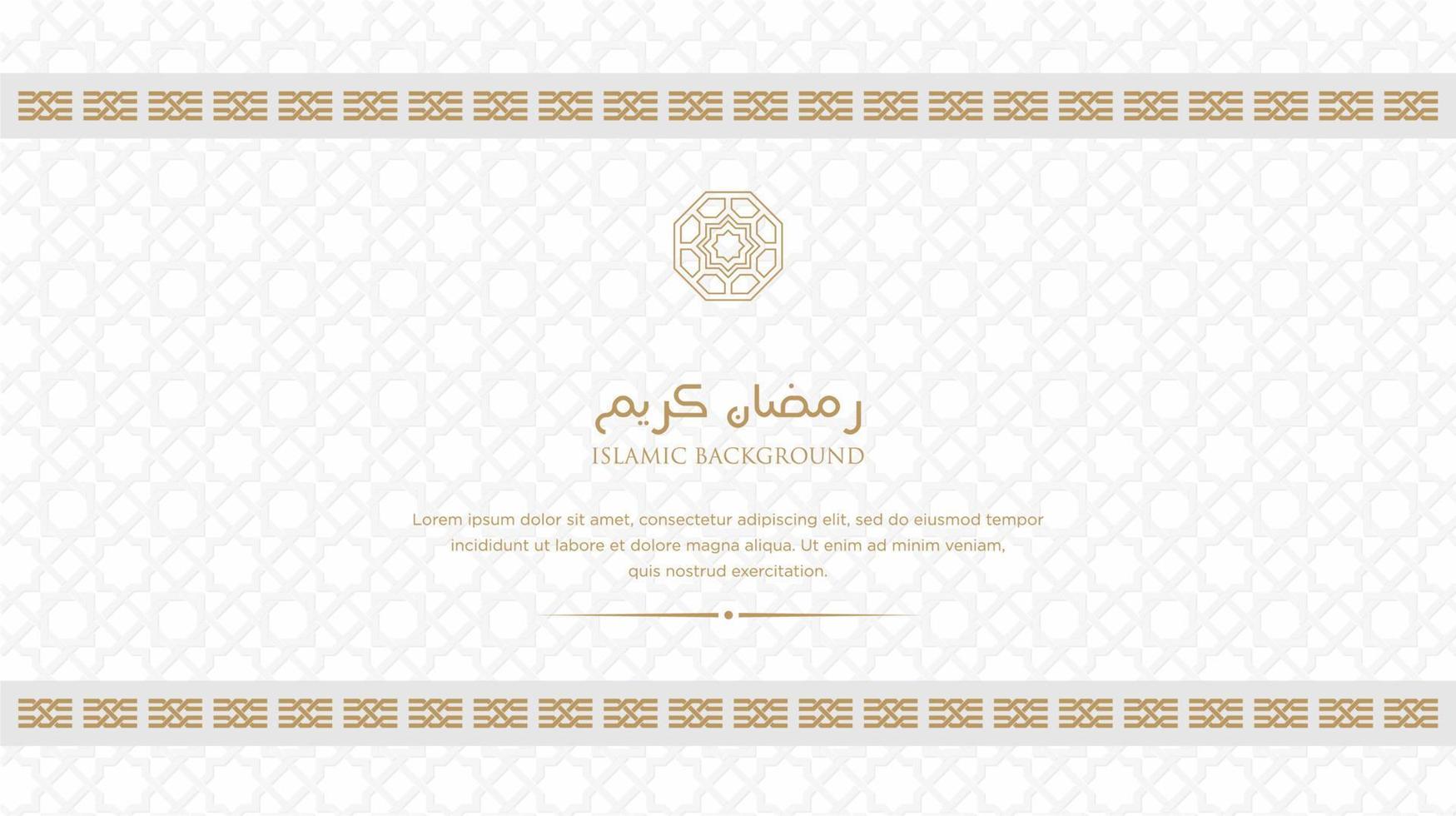 ramadan kareem árabe islámico elegante fondo de adorno de lujo blanco y dorado con patrón árabe y marco de arco de adorno decorativo vector