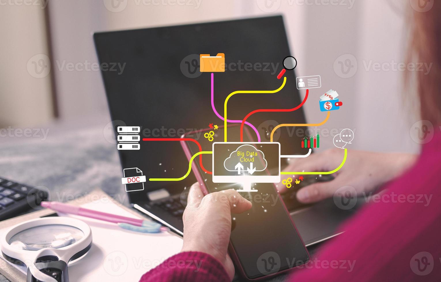 cloud icon concept of big data access, global network connection, data search, use of computing resources to make transactions with internet technology online and Cyber Security Data Protection. photo