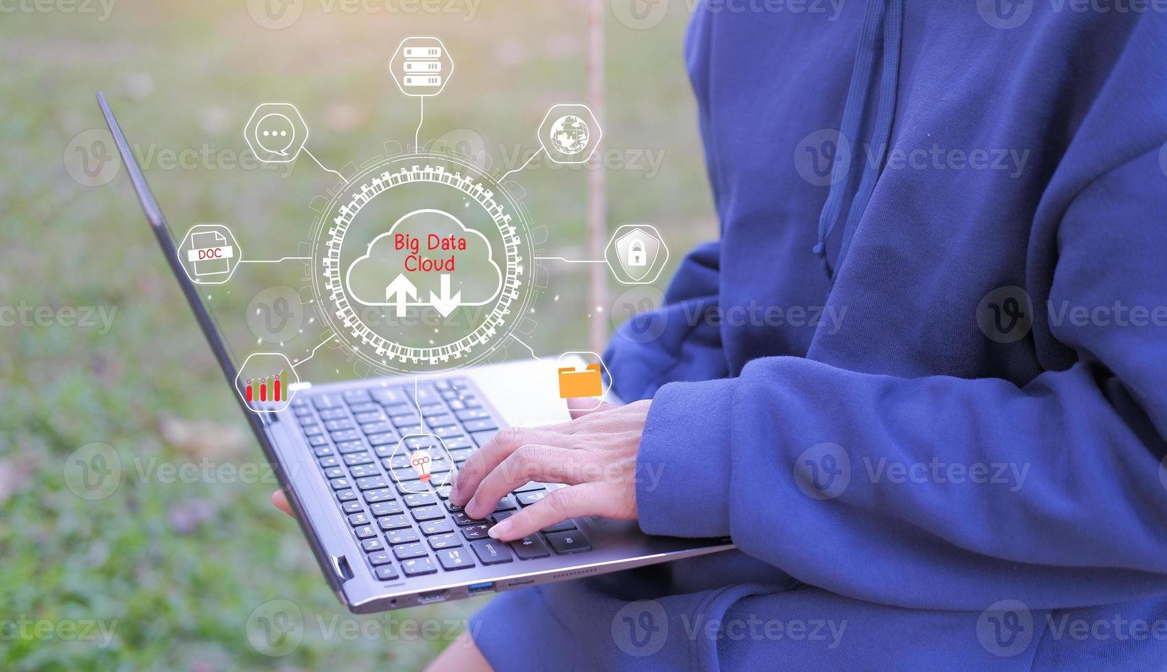 cloud icon concept of big data access, global network connection, data search, use of computing resources to make transactions with internet technology online and Cyber Security Data Protection. photo