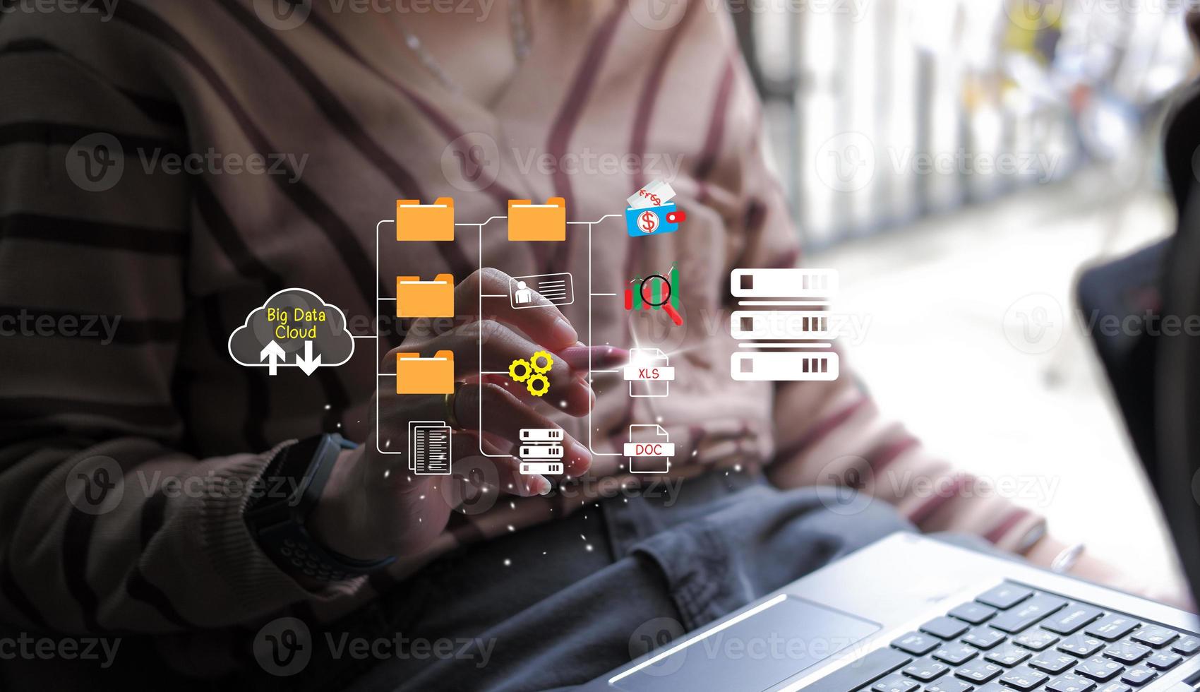 cloud icon concept of big data access, global network connection, data search, use of computing resources to make transactions with internet technology online and Cyber Security Data Protection. photo