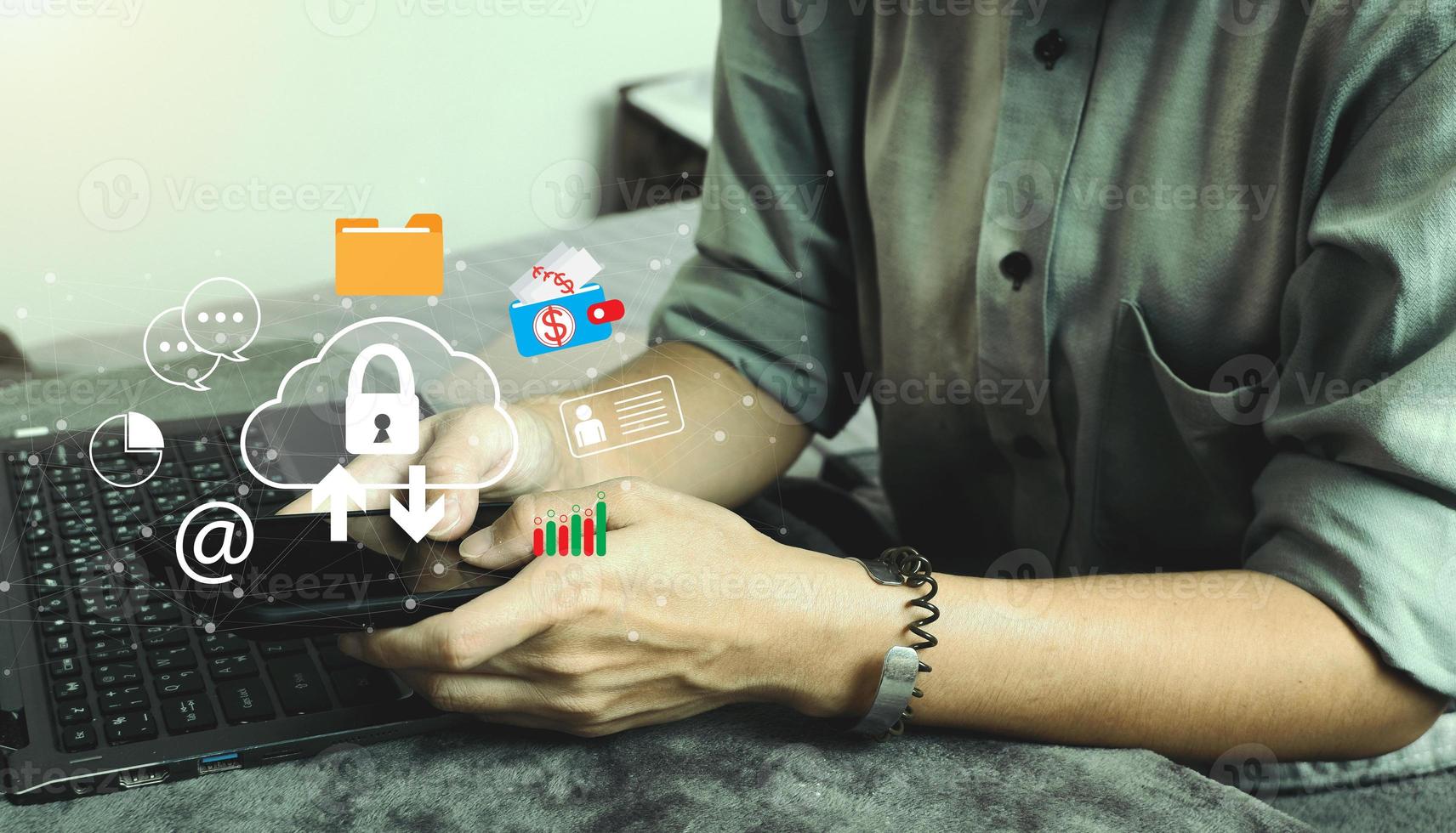 cloud icon concept of big data access, global network connection, data search, use of computing resources to make transactions with internet technology online and Cyber Security Data Protection. photo