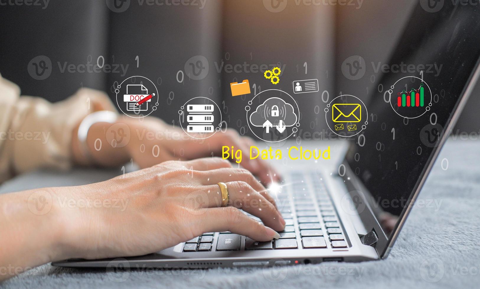 cloud icon concept of big data access, global network connection, data search, use of computing resources to make transactions with internet technology online and Cyber Security Data Protection. photo