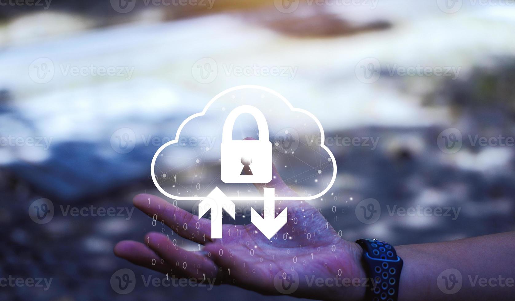 cloud icon concept of big data access, global network connection, data search, use of computing resources to make transactions with internet technology online and Cyber Security Data Protection. photo