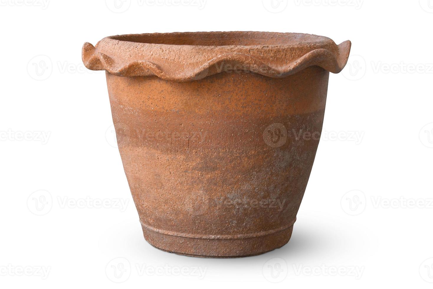 Old brown potted plants, spinning pots, isolated on white background. photo