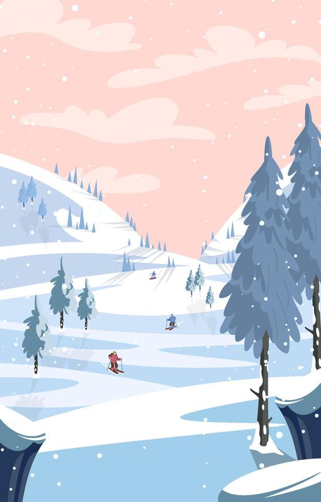 People Skiing In Winter Background vector