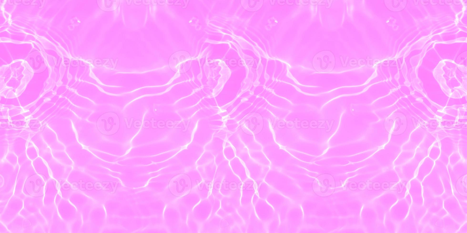 Defocus blurred transparent purple colored clear calm water surface texture with splashes and bubbles. Trendy abstract nature background. Water waves in sunlight with copy space. Pink water drop shine photo