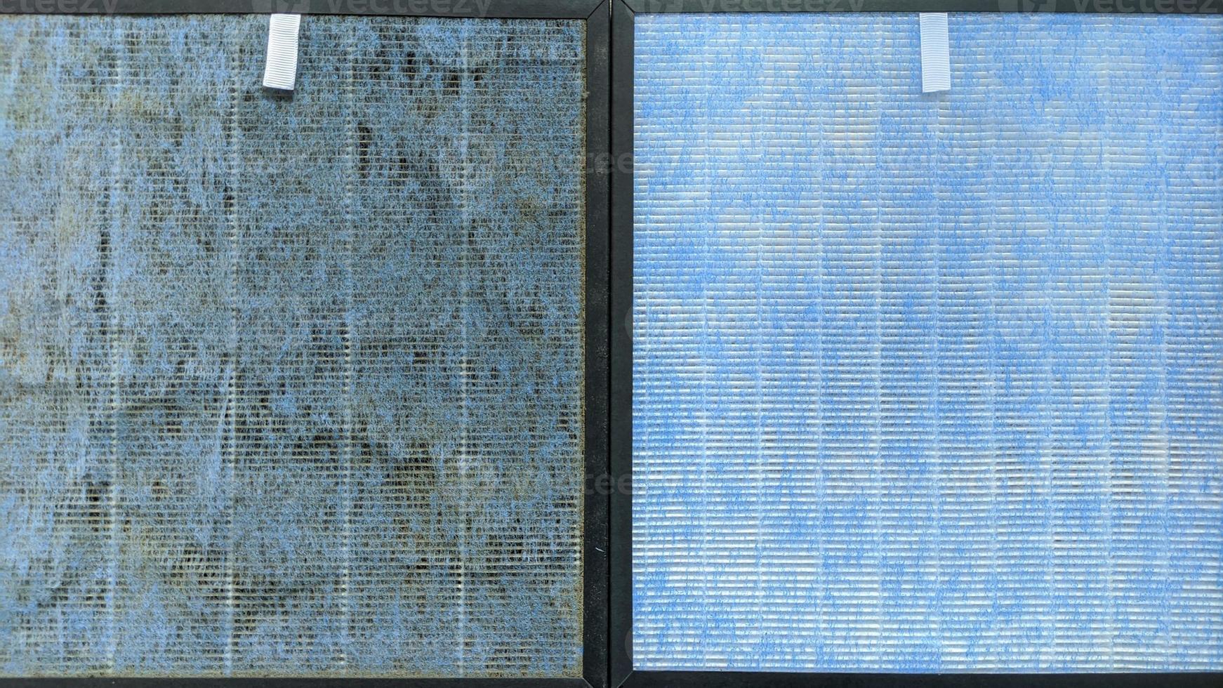 HEPA. High efficiency particulate air. filter compare between old and new. can trap virus, bacteria, pollen, PM2.5, allergens, dust, impurities, asthma, allergies, respiratory diseases, cancer photo