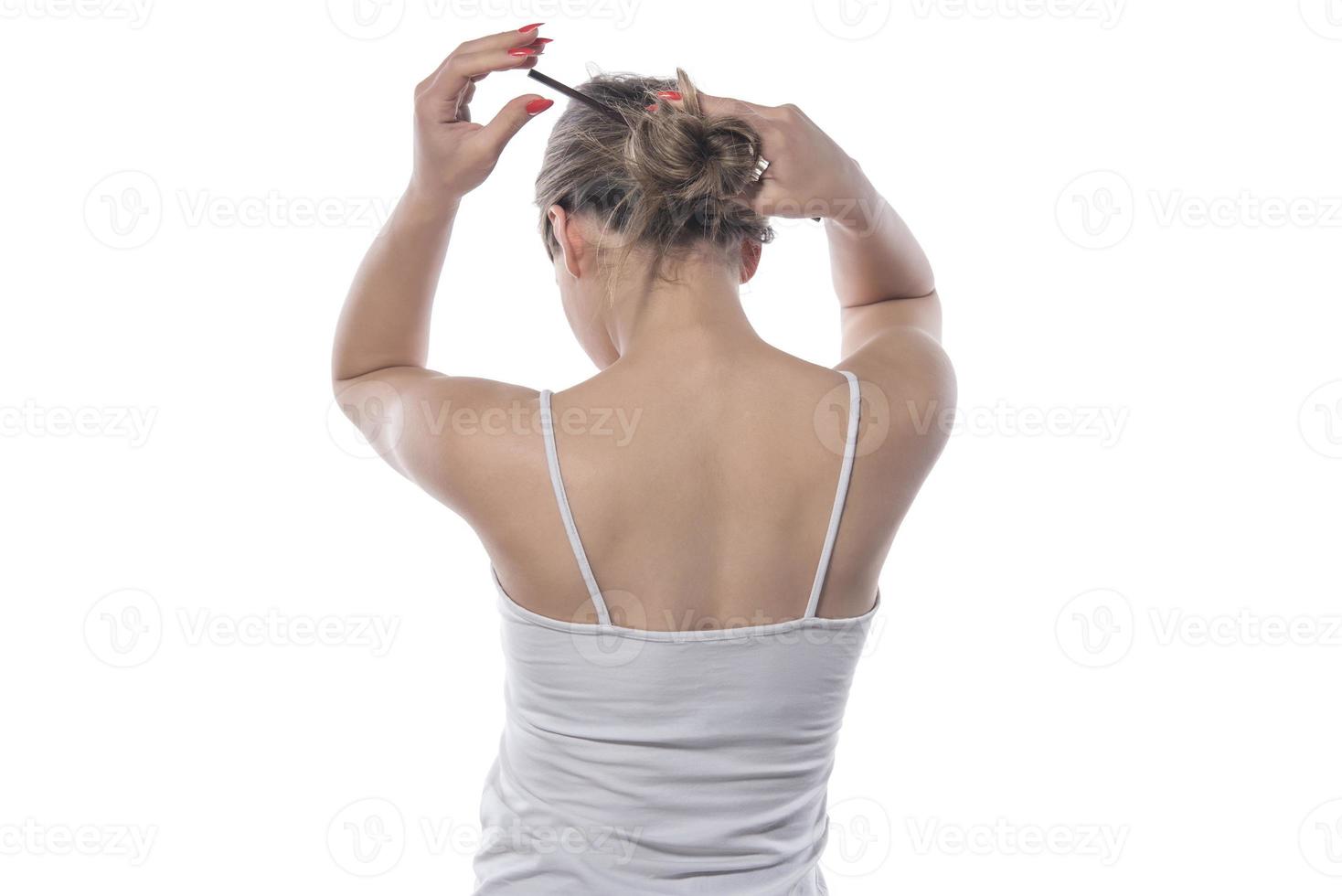 woman tied her hair photo