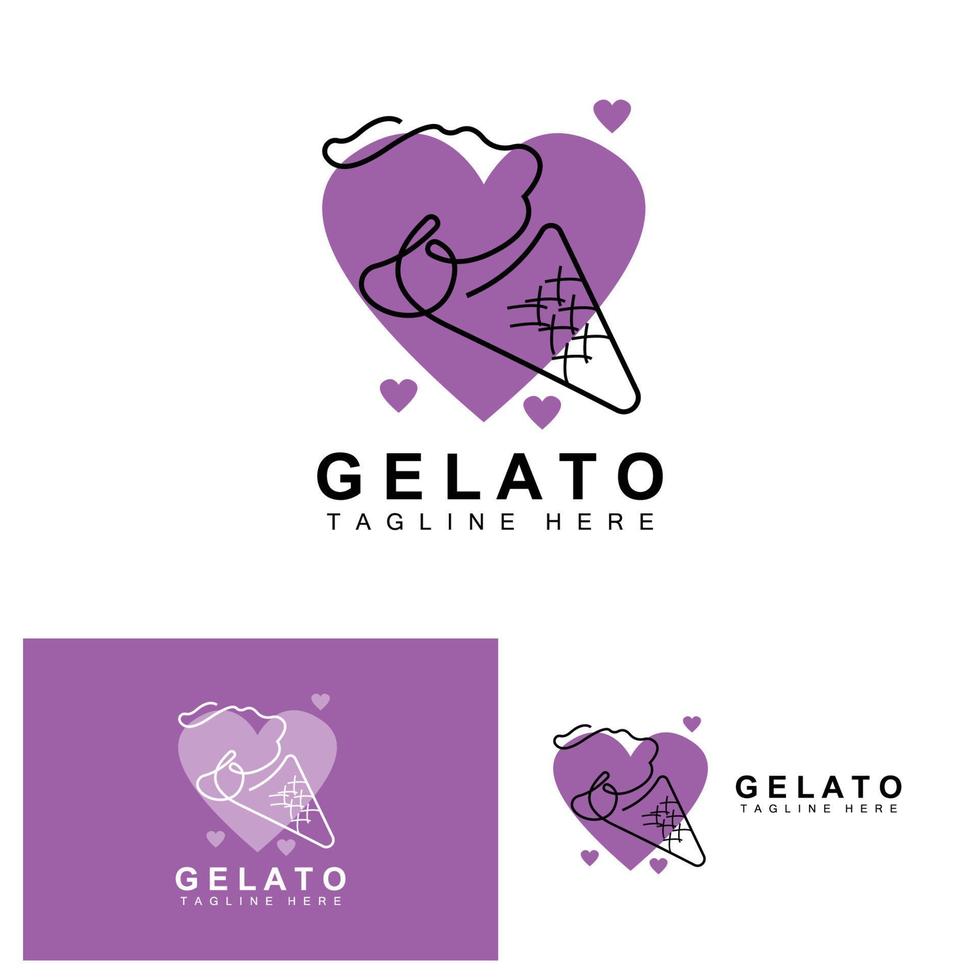 Ice Cream Gelato Logo Design, Sweet Soft Cold Food, Vector Brand Company Products