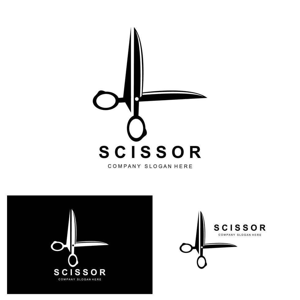 Scissors Logo Design, Vector Illustration Cutting Tool Icon Sticker Banner And Barber Company Brand