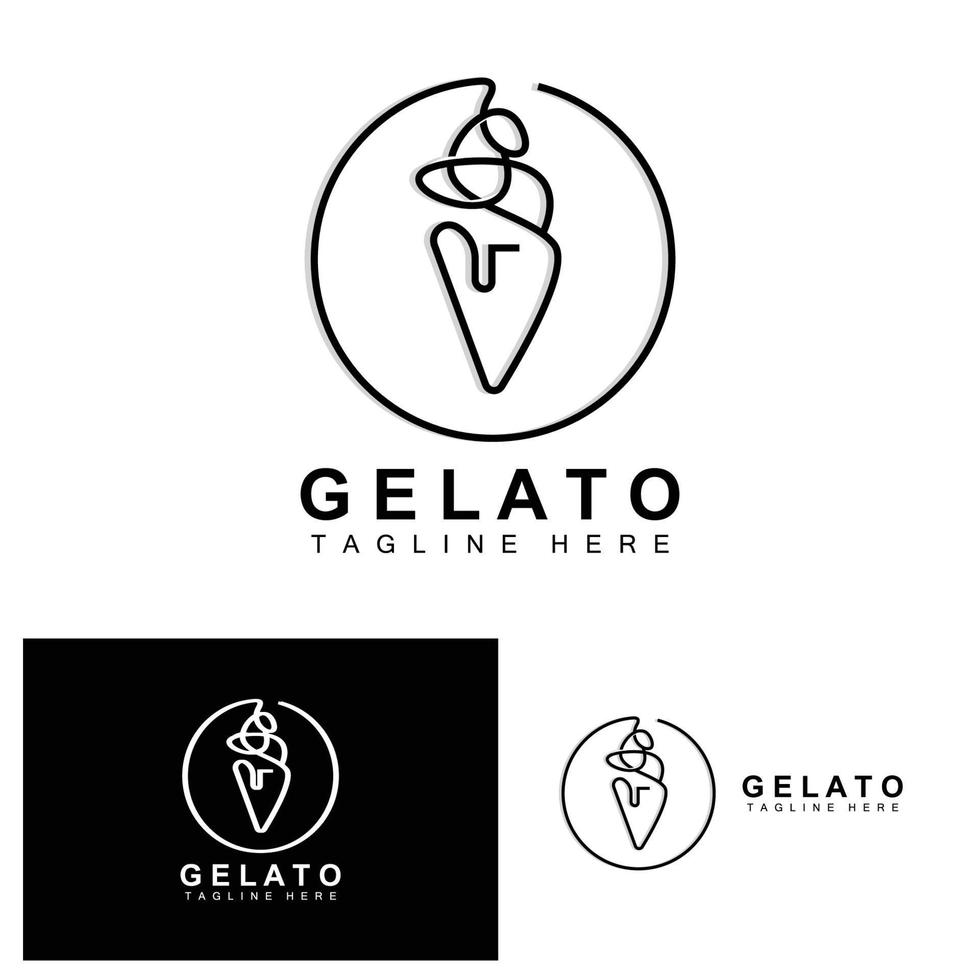 Ice Cream Gelato Logo Design, Sweet Soft Cold Food, Vector Brand Company Products