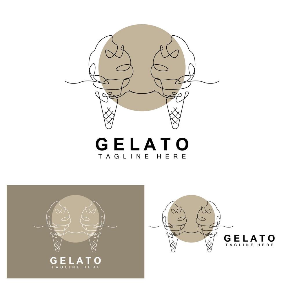 Ice Cream Gelato Logo Design, Sweet Soft Cold Food, Vector Brand Company Products