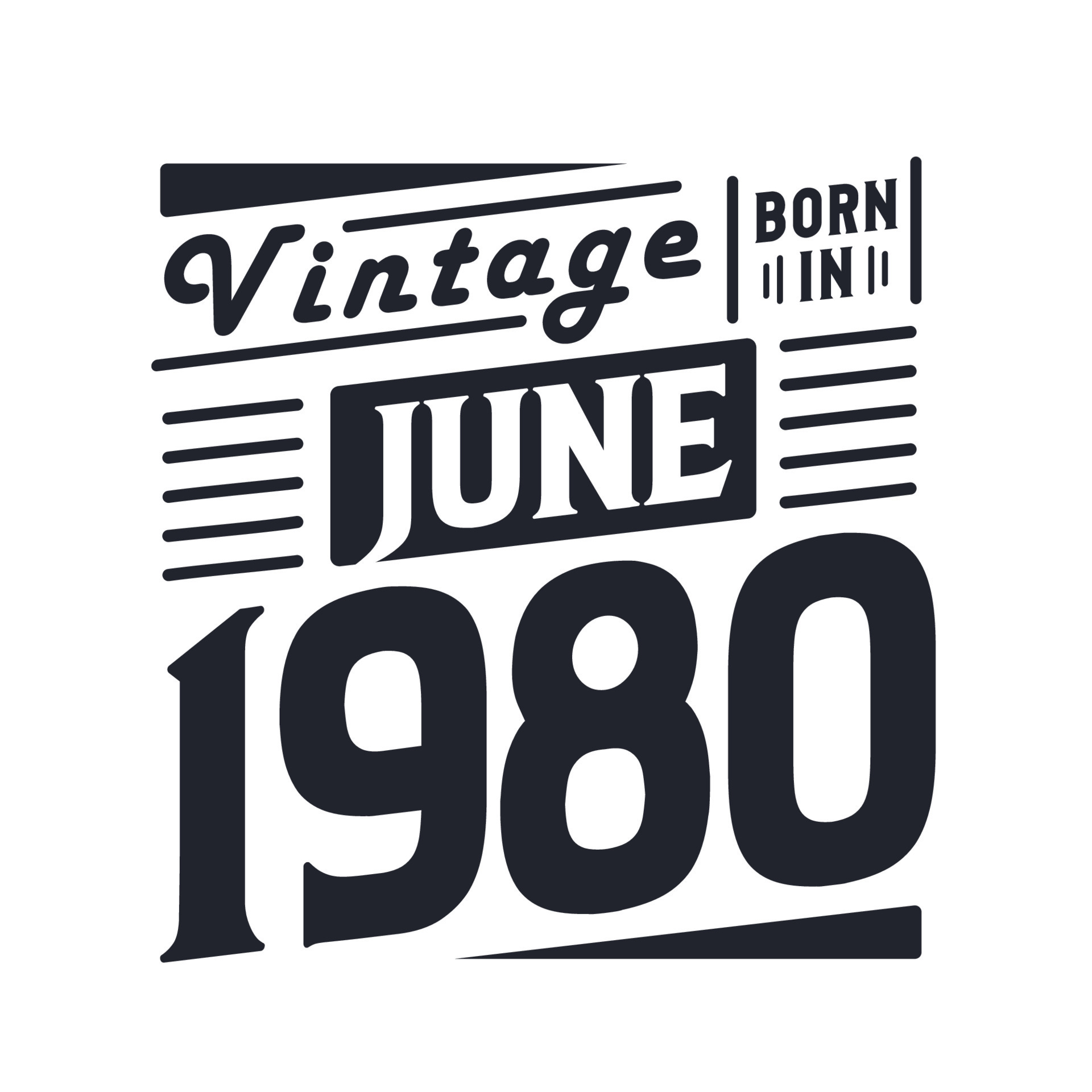 Vintage born in June 1980. Born in June 1980 Retro Vintage Birthday