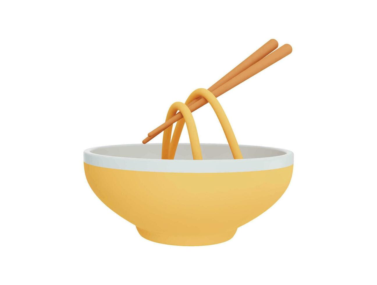 fideos chinos y palillos con icono de vector 3d estilo minimalista de dibujos animados