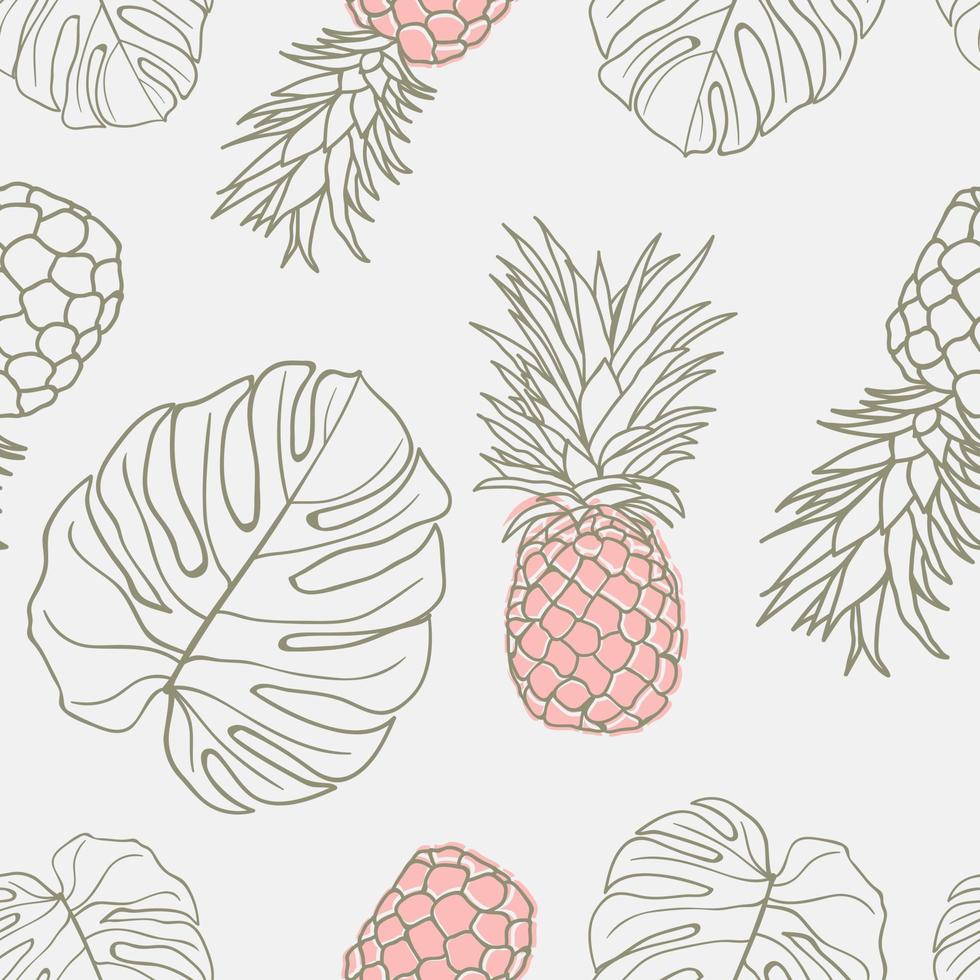 hermoso diseño tropical de piñas y hojas. bueno para estampados, envolturas, textiles y telas. fondo dibujado a mano. azulejo botánico. diseño de patrón de superficie. vector