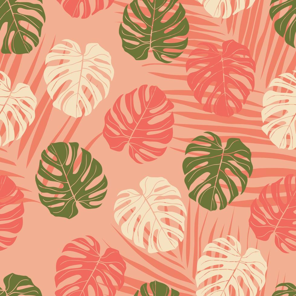 hermosa monstera tropical deja un diseño de patrones sin fisuras. Fondo de naturaleza de hojas tropicales. ilustración brasileña de moda. diseño de primavera y verano para textiles, estampados, papel envolvente. vector