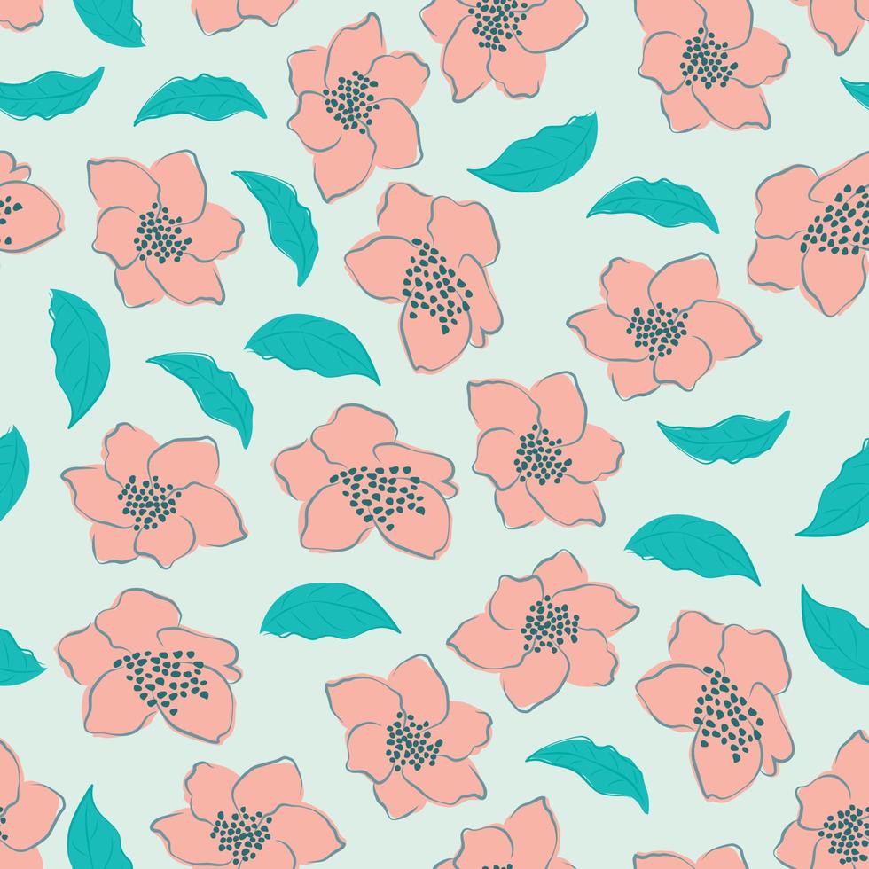 Modern wildflowers seamless pattern design. Seamless pattern with spring flowers and leaves. Hand-drawn background. floral pattern for wrapping paper or fabric. Botanic Tile. vector