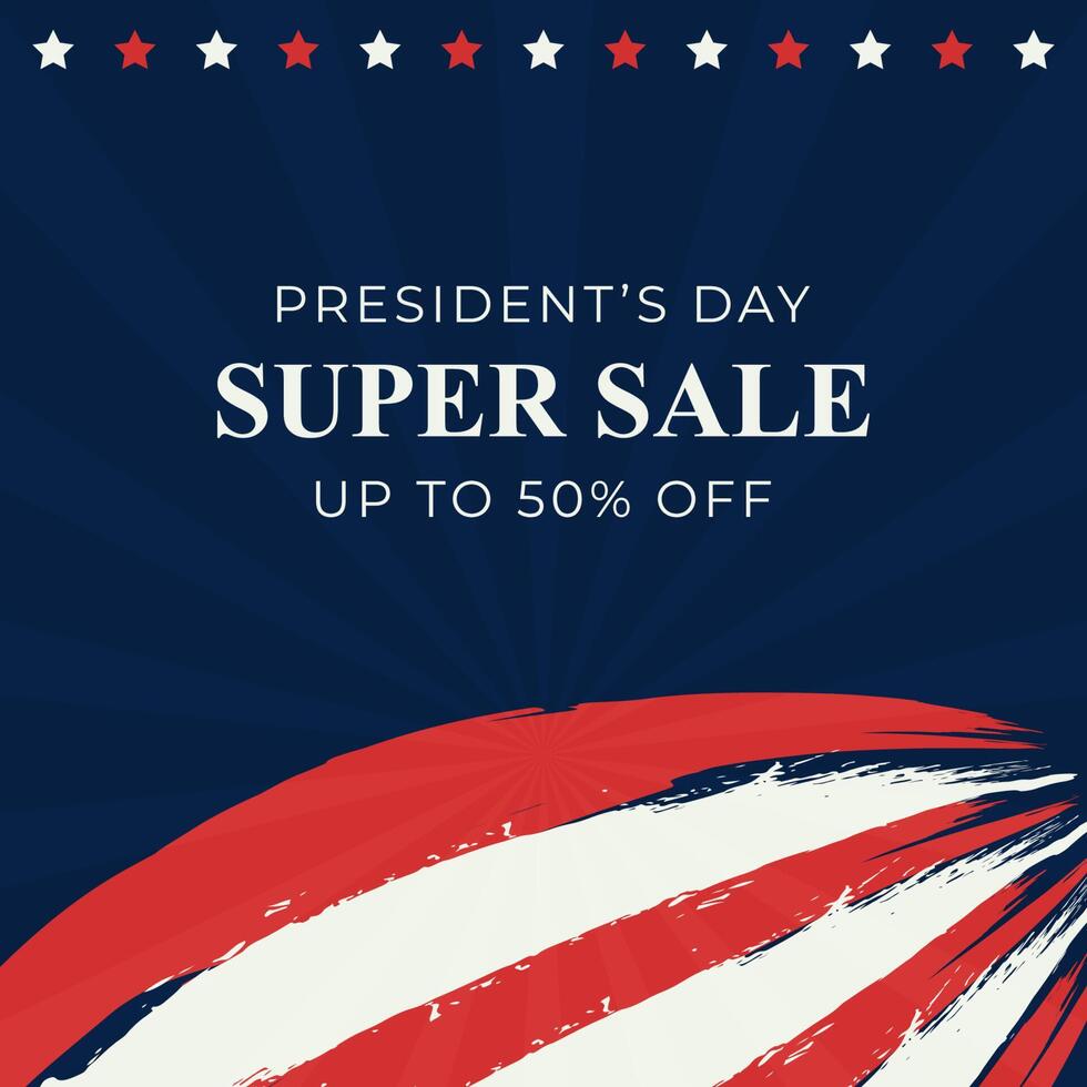 Presidents Day Sale Banner. Super Sale discount up to 50 percent off