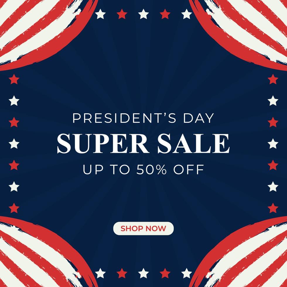 Happy Presidents day sale banner. Super Sale discount up to 50 percent off vector